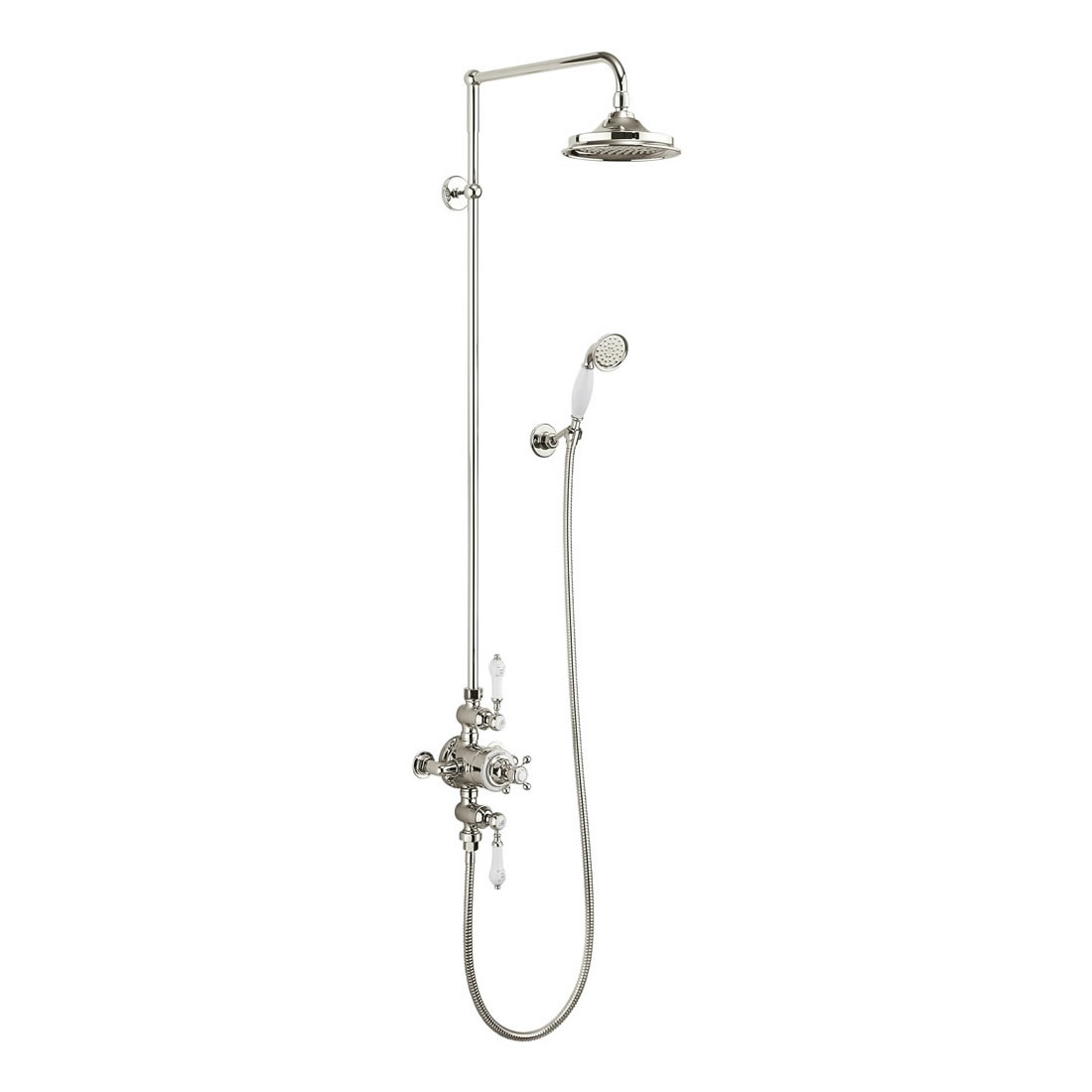 Avon Thermostatic Exposed Shower Valve Two Outlet,Rigid Riser, Swivel Shower Arm, Handset & Holder with Hose with 9 inch rose  - NICKEL